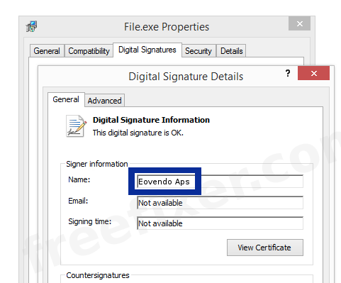 Screenshot of the Eovendo Aps certificate